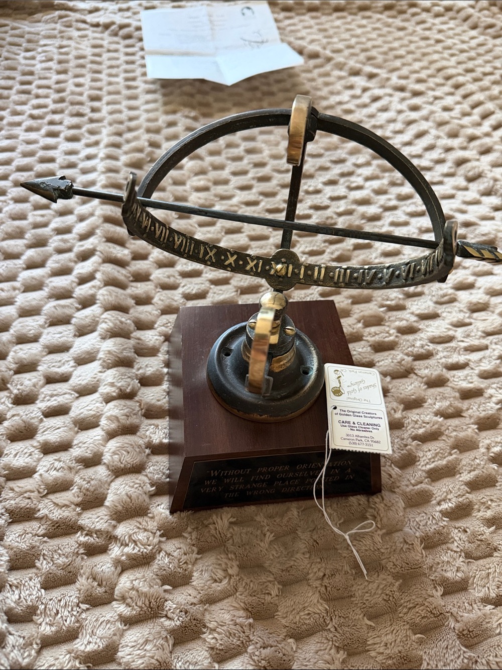 Patina Brass Armillary Sphere Table Accent - Blue-Green and Gold
